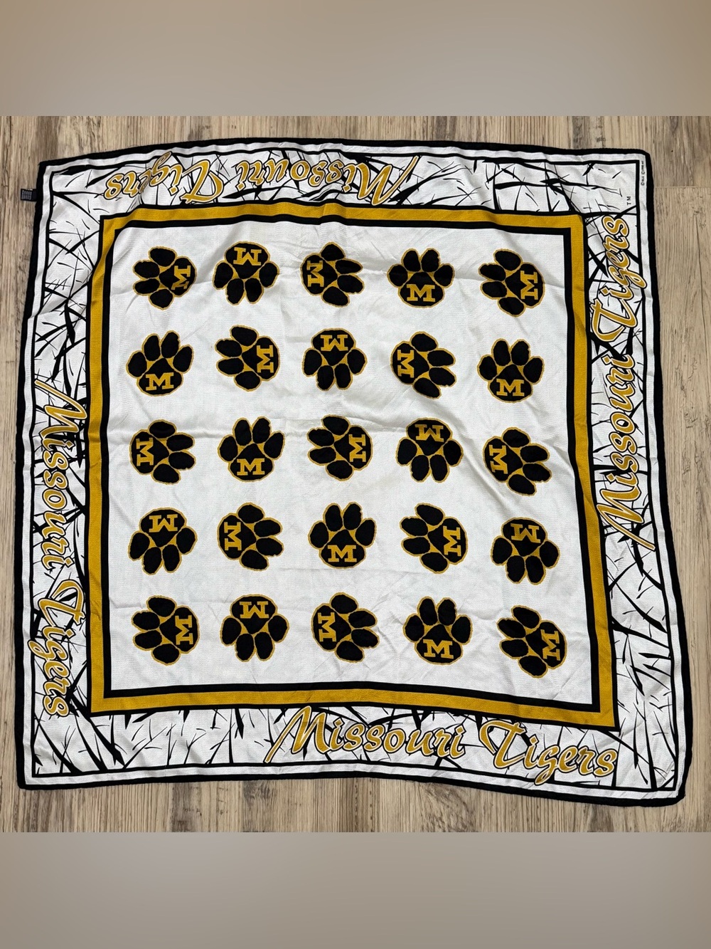 Vintage 1998 Mizzou Missouri Tigers 100% Silk Scarf 34" Large Square Gameday HLG